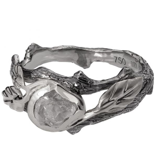 טבעת אירוסין משובצת יהלום גולמי עם מוטיבים מהטבע עשויה פלטינה twig #8 טבעות אירוסין