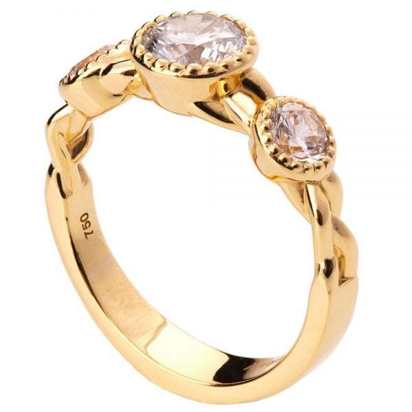 טבעת אירוסין בעיצוב צמה משובצת יהלומים עשויה זהב צהוב Braided #8 טבעות אירוסין