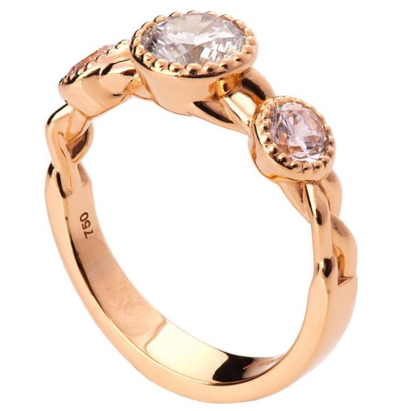 טבעת אירוסין בעיצוב צמה משובצת יהלומים עשויה זהב אדום Braided #8 טבעות אירוסין