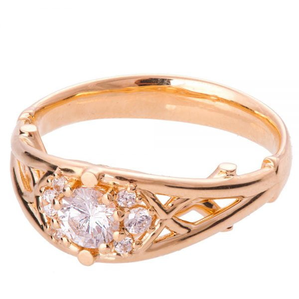 טבעת אירוסין בעבודת יד משובצת יהלומים עשויה זהב אדום ENG #14B טבעות אירוסין