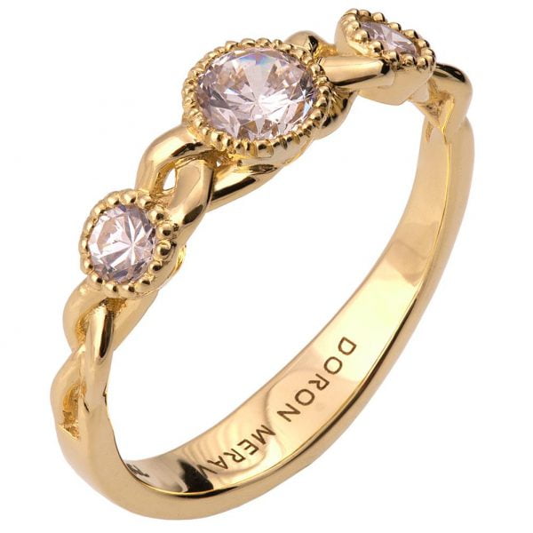 טבעת אירוסין קלועה עשויה זהב צהוב ומשובצת יהלומים Braided #8s טבעות אירוסין