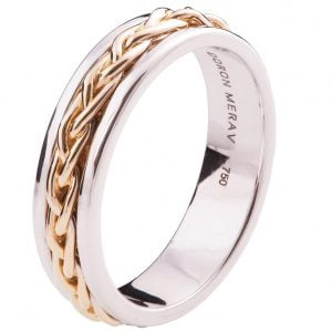 Two Tone White and Rose Gold Braided Wedding Band