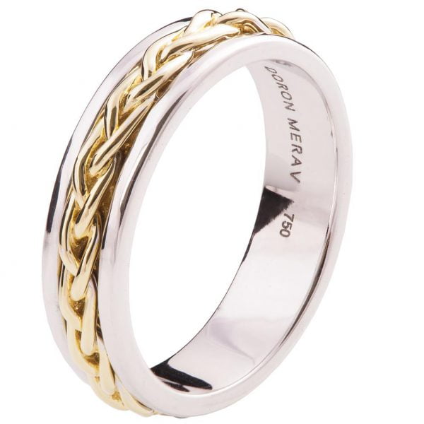 טבעת נישואין בעיטור צמה עשויה בשילוב של זהב לבן וזהב צהוב Braided #9 טבעות נישואין