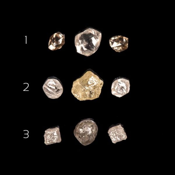 Raw Diamond Three Stone Engagement Ring Yellow Gold Catalogue