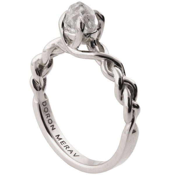 Raw Diamond Braided Engagement Ring White Gold