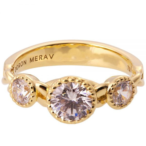 טבעת אירוסין בעיצוב צמה משובצת יהלומים עשויה זהב צהוב Braided #8 טבעות אירוסין