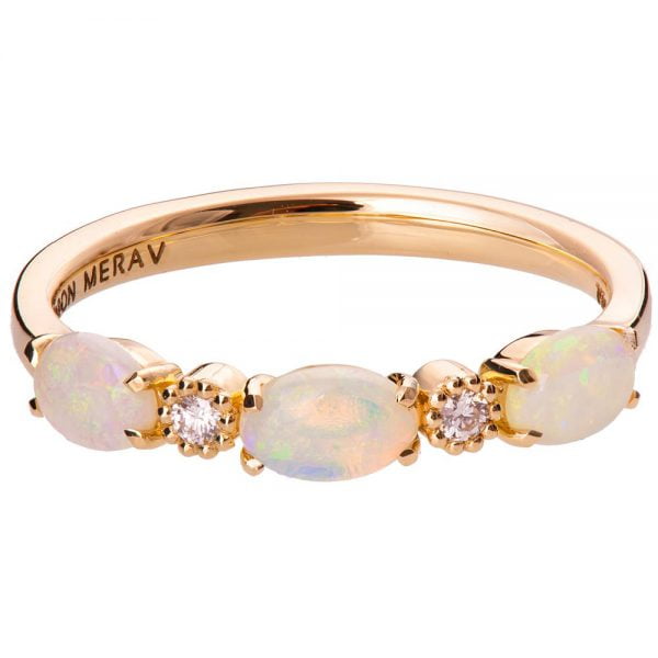 Rose Gold Opal and Diamonds Half Eternity Ring