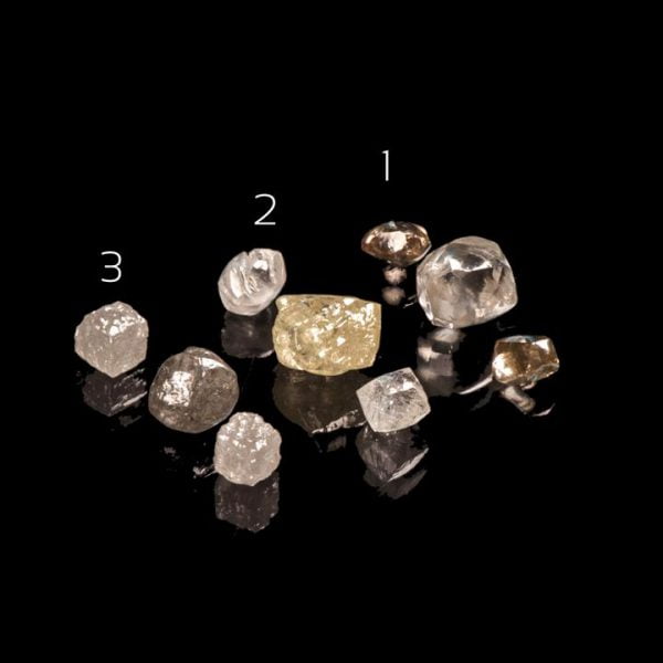 Raw Diamond Three Stone Engagement Ring Platinum Catalogue