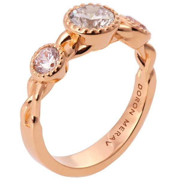 טבעת אירוסין בעיצוב צמה משובצת יהלומים עשויה זהב אדום Braided #8 טבעות אירוסין