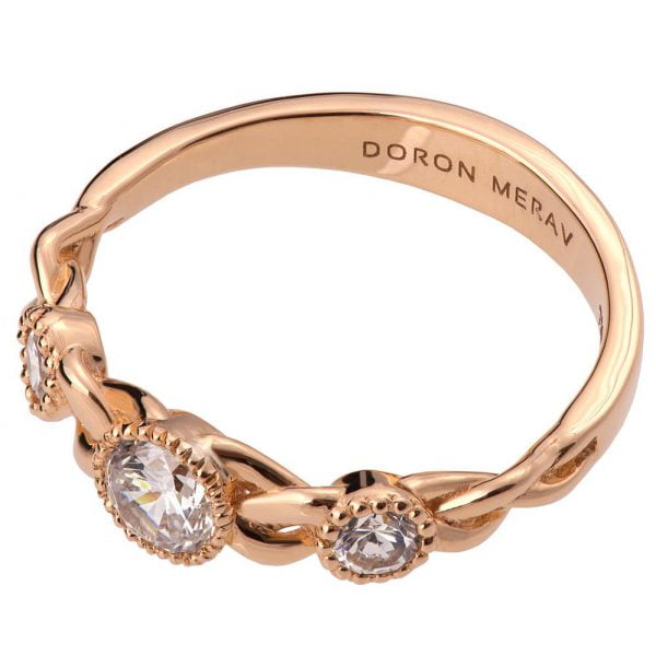 טבעת אירוסין קלועה עשויה זהב אדום ומשובצת יהלומים Braided #8s טבעות אירוסין