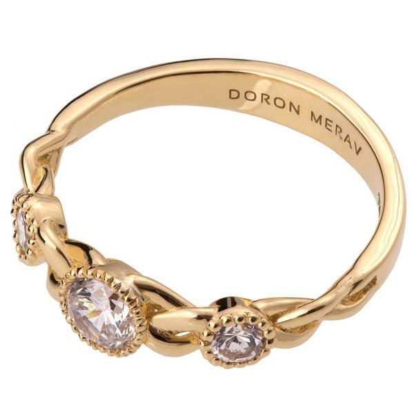 טבעת אירוסין קלועה עשויה זהב צהוב ומשובצת יהלומים Braided #8s טבעות אירוסין