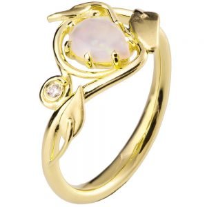 Yellow Gold Leaves Opal Engagement Ring