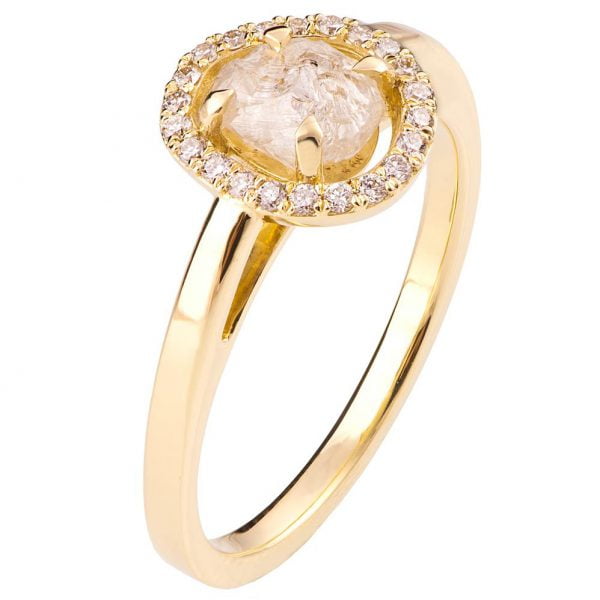 Raw Diamond Halo Engagement Ring Yellow Gold Catalogue
