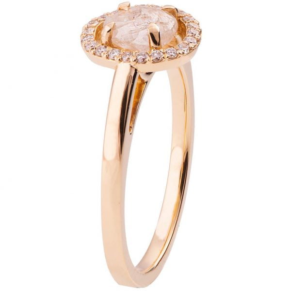 Raw Diamond Halo Engagement Ring Rose Gold Catalogue