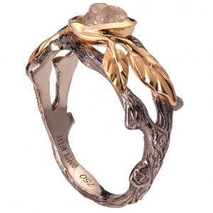 Raw Diamond Twig Engagement Ring Gold