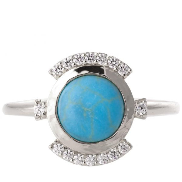 טבעת אירוסין משובצת אבן טורקיז ויהלומים עשויה פלטינה טבעות אירוסין