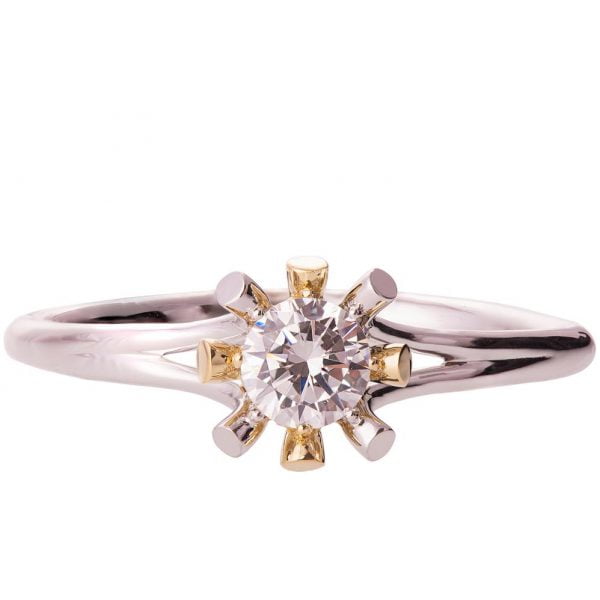 Two Tone Sunburst Engagement Ring Rose Gold and Moissanite R019 Catalogue