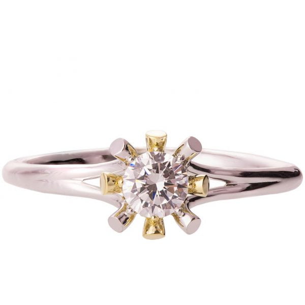 טבעת שמש בזהב לבן וצהוב בשיבוץ יהלום R019 טבעות אירוסין