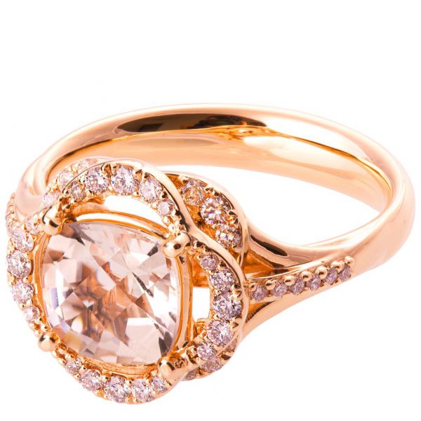 טבעת אירוסין לוטוס משובצת באבן חן טבעית ויהלומים עשויה זהב אדום R022 טבעות אירוסין