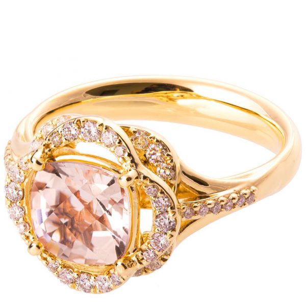 טבעת אירוסין לוטוס משובצת באבן חן טבעית ויהלומים עשויה זהב צהוב R022 טבעות אירוסין