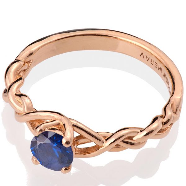 טבעת שזורה עשויה זהב אדום משובצת באבן ספיר טבעית Braided#2 טבעות אירוסין