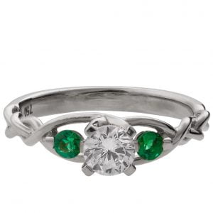 Braided Three Stone Diamond and Emeralds Engagement Ring White Gold