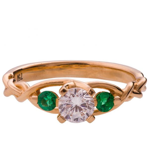 Braided Three Stone Engagement Ring Rose Gold Diamond and Emeralds 7T Catalogue