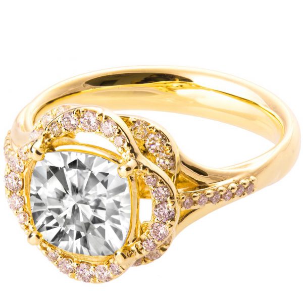 Lotus Engagement Ring Yellow Gold and Moissanite R022 Catalogue