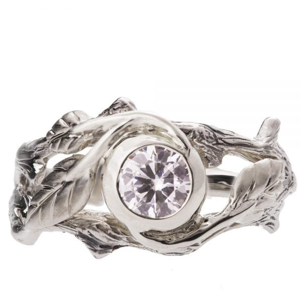 טבעת משובצת יהלום עשויה פלטינה בהשראת הטבע Twig #8 טבעות אירוסין