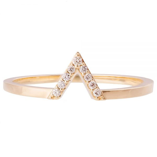 טבעת V מעודנת משובצת יהלומים עשויה זהב אדום R021 טבעות נישואין