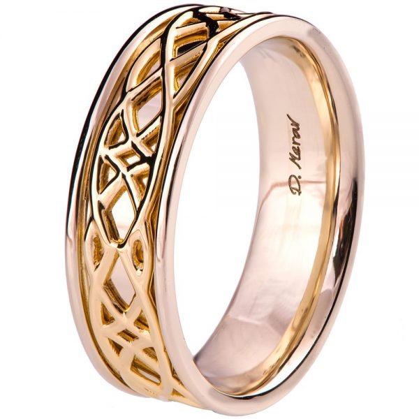 טבעת נישואין בסגנון קלטי עשויה שילוב של זהב צהוב ולבן – ENG9MW טבעות נישואין
