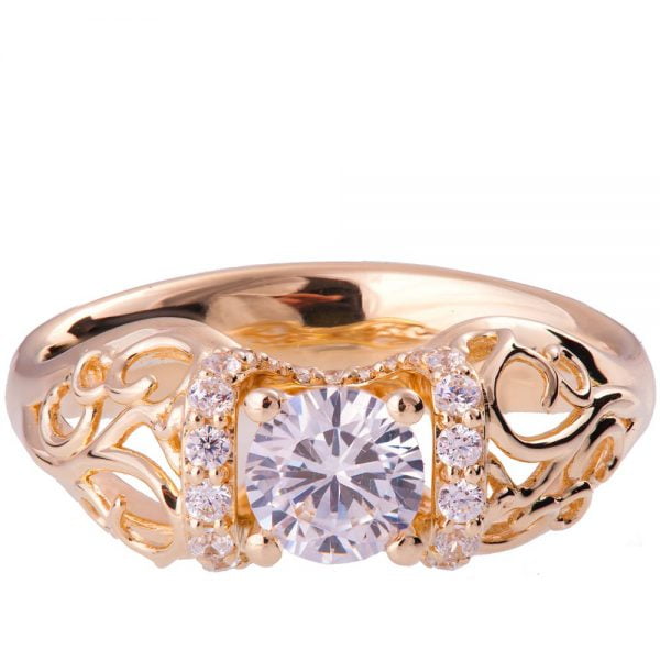 טבעת אירוסין וינטאג' משובצת יהלומים עשויה זהב אדום ENG #18 טבעות אירוסין