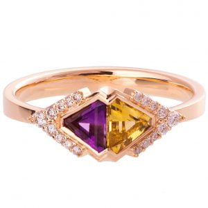 טבעת אלגנטית בשיבוץ יהלומים ואבני חן טבעיות עשויה זהב אדום #R026 טבעות אירוסין