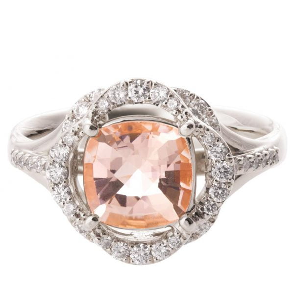 טבעת אירוסין לוטוס משובצת באבן חן טבעית ויהלומים עשויה פלטינה R022 טבעות אירוסין
