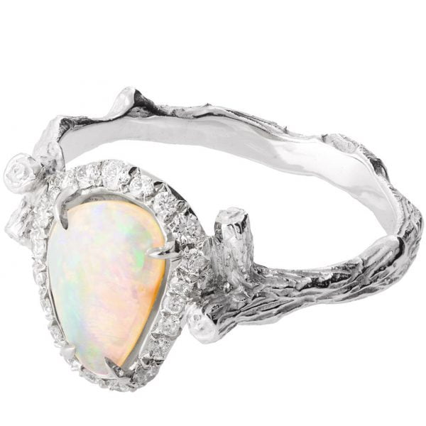 Twig Opal and Diamonds Engagement Ring Platinum 10 Catalogue