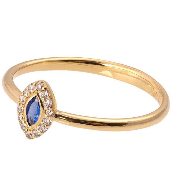 Marquise Cut Engagement Ring Yellow Gold Sapphire and Diamonds R014 Catalogue