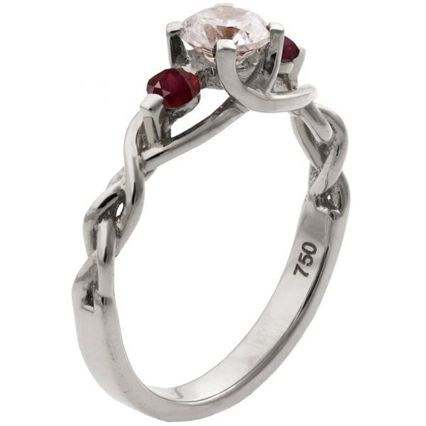 טבעת אירוסין קלועה עשויה זהב לבן ומשובצת יהלום ואבני רובי Braided #7T טבעות אירוסין