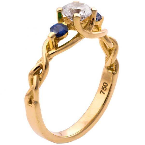 טבעת אירוסין קלועה עשויה זהב צהוב ומשובצת יהלום ואבני ספיר Braided #7T טבעות אירוסין