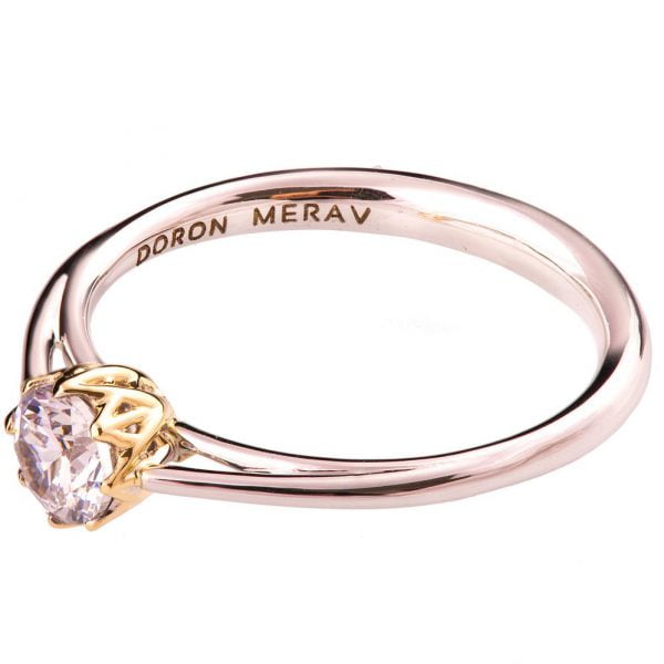 טבעת עלים קלאסית מזהב לבן וצהוב משובצת יהלום R024 טבעות אירוסין