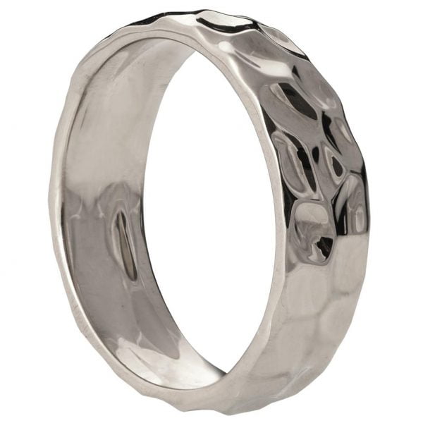 טבעת בטקסטורה מרוקעת עשויה זהב לבן #2 Hammered טבעות נישואין