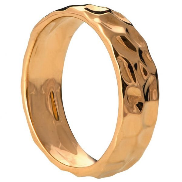 טבעת בטקסטורה מרוקעת עשויה זהב אדום #2 Hammered טבעות נישואין