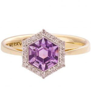 Art Deco Hexagon Engagement Ring Yellow Gold and Amethyst R018 Catalogue