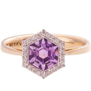 Art Deco Hexagon Engagement Ring Rose Gold and Amethyst R018 Catalogue