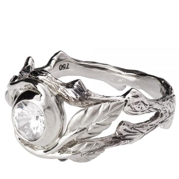 טבעת אירוסין בהשראת הטבע עשויה זהב לבן משובצת מואסניט – TWIG #8 טבעות אירוסין