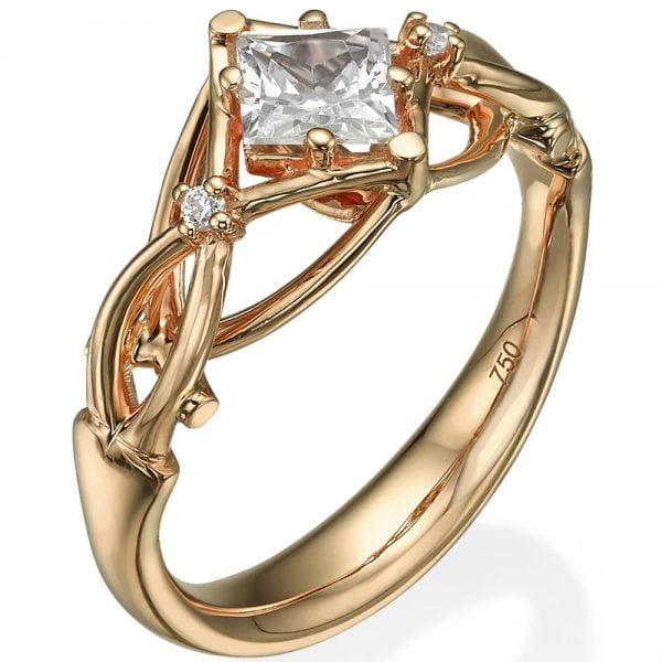Princess Cut Celtic Engagement Ring Rose Gold and Diamonds ENG9 Catalogue