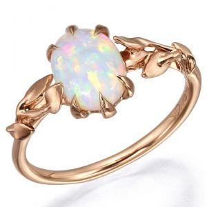 Leaves Opal Engagement Ring Rose Gold