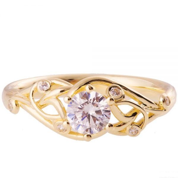 טבעת אירוסין בסגנון קלטי מזהב צהוב משובצת מואסניט ויהלומים ENG17 טבעות אירוסין