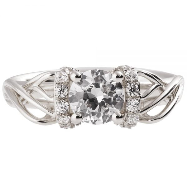 טבעת נישואין משובצת יהלומים בסגנון וינטאג' עשויה פלטינה ENG #21 טבעות אירוסין