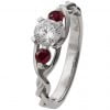 Braided Three Stone Engagement Ring Platinum Diamond and Rubies 7T Catalogue