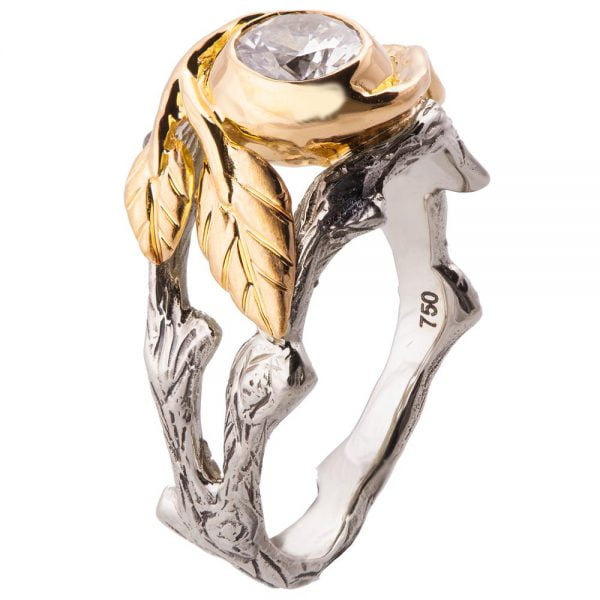 טבעת משובצת יהלום עשויה זהב צהוב בהשראת הטבע Twig #8 טבעות אירוסין